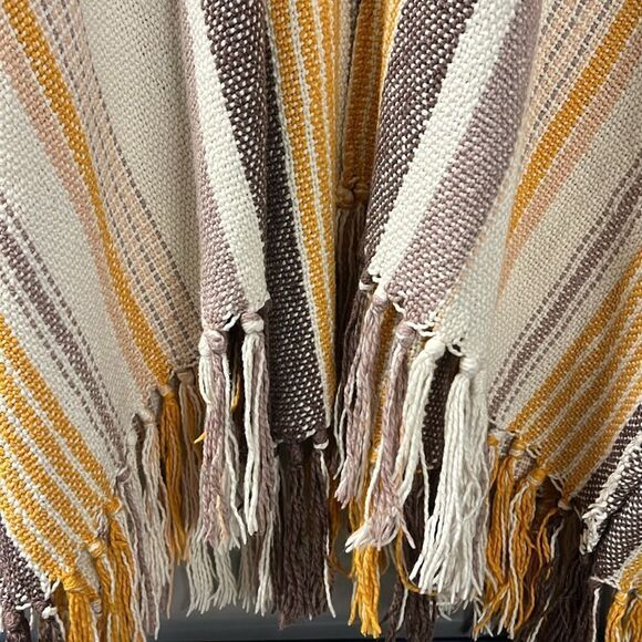 Aerie Striped Yellow and Brown Poncho One Size - Picture 6 of 6
